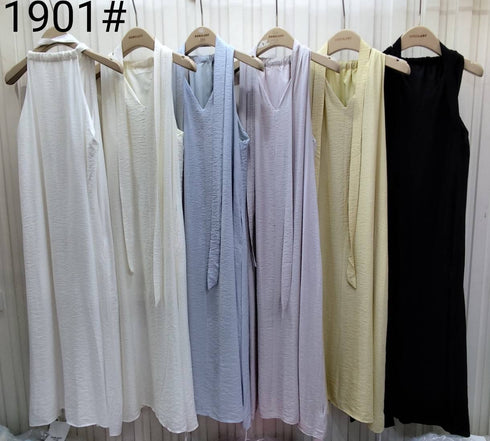 V-Neck Sleeveless Long Maxi Casual Dress With Pocket